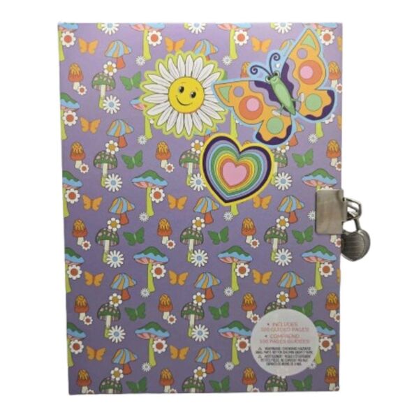 Mushroom & Flowers 60s-70s Psychedelic Guided Journal 100 Pages with Lock & Key - Picture 1 of 3